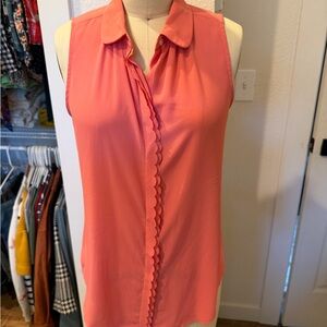 LOFT Sleeveless Pink Blouse with Scalloped Detail